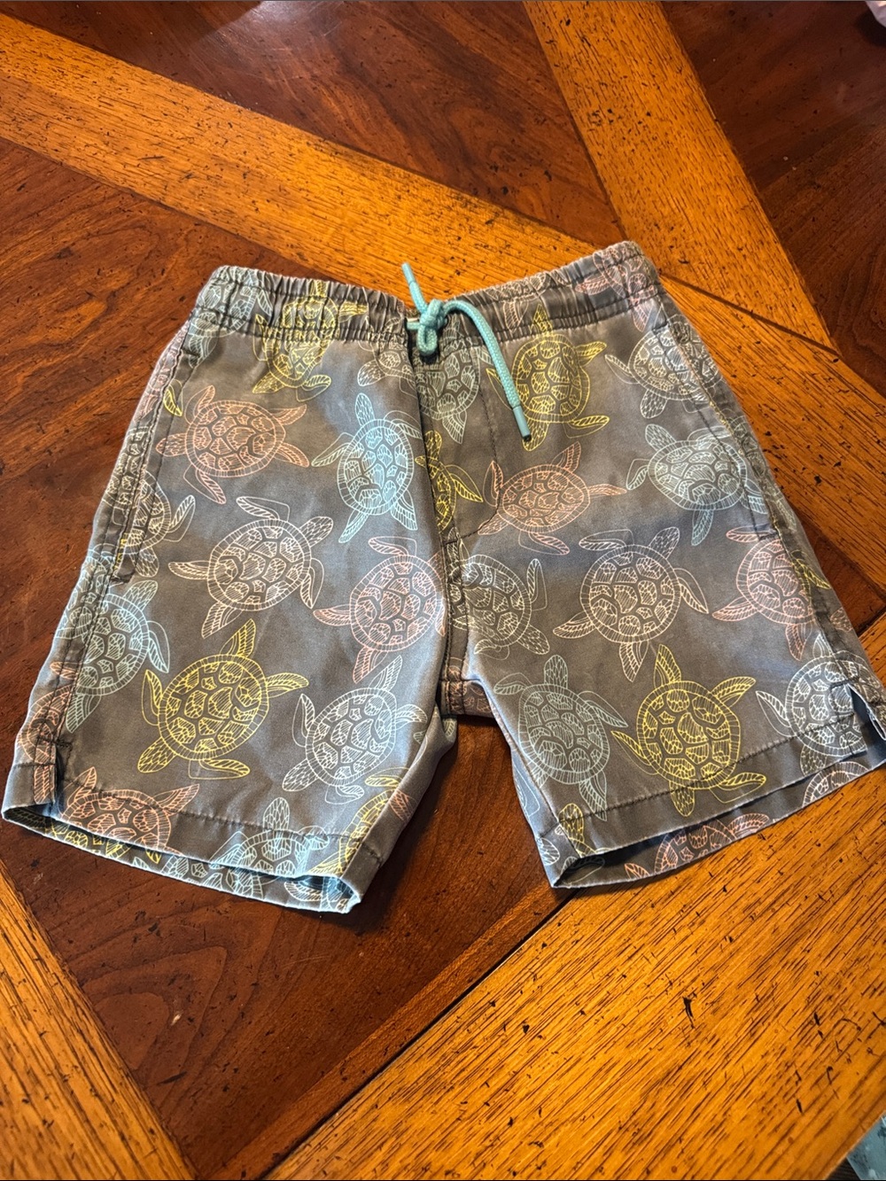 INGEAR Boys Swim Trunks 6/7 Swim Trunks - Gray with Pastel Turtles